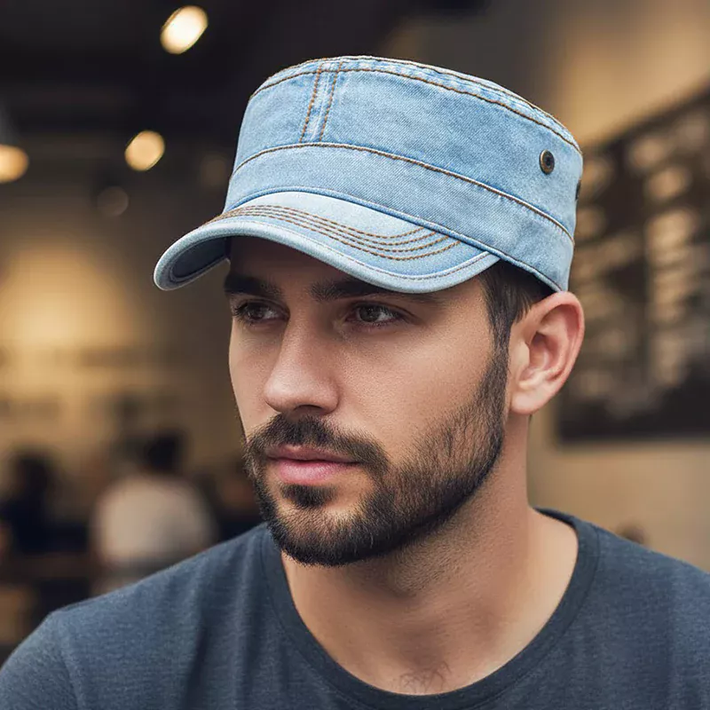 CP1269 Light Blue Denim Military Style Cap – Classic & Premium - Image 2