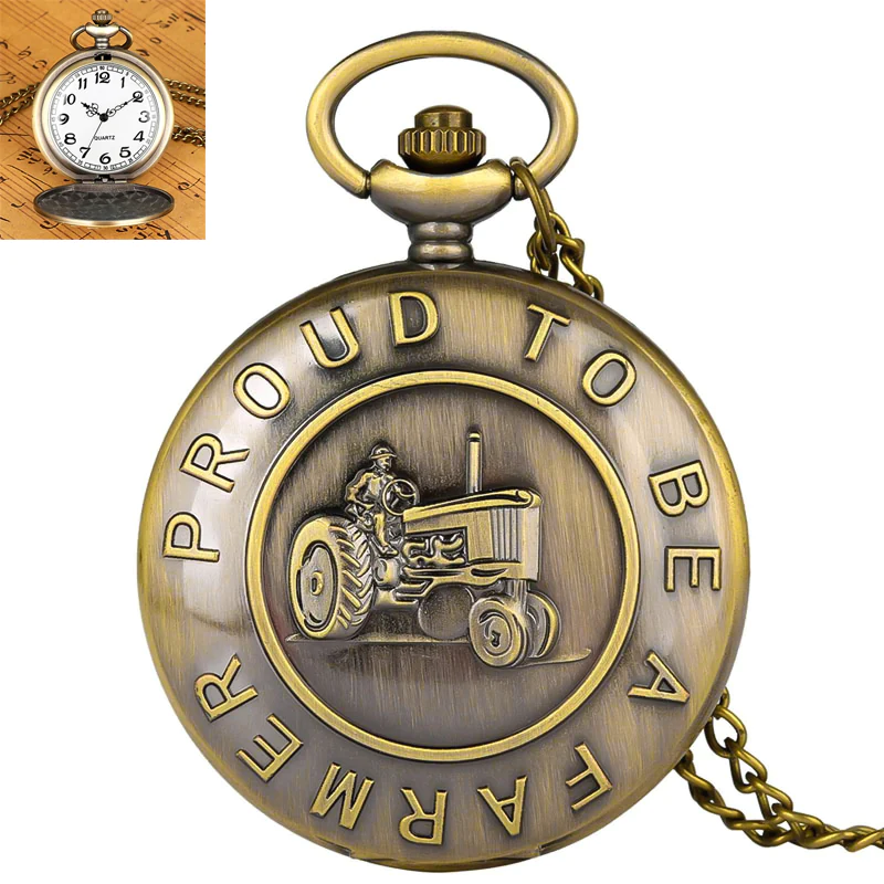 K1141 Proud To Be A Farmer Text Vintage Pocket Watch