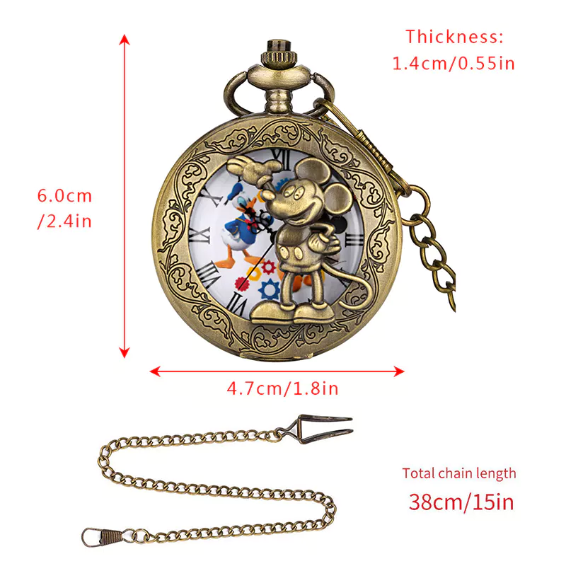 K1142 Classic Mickey & Donald Vintage Pocket Watch - Image 7