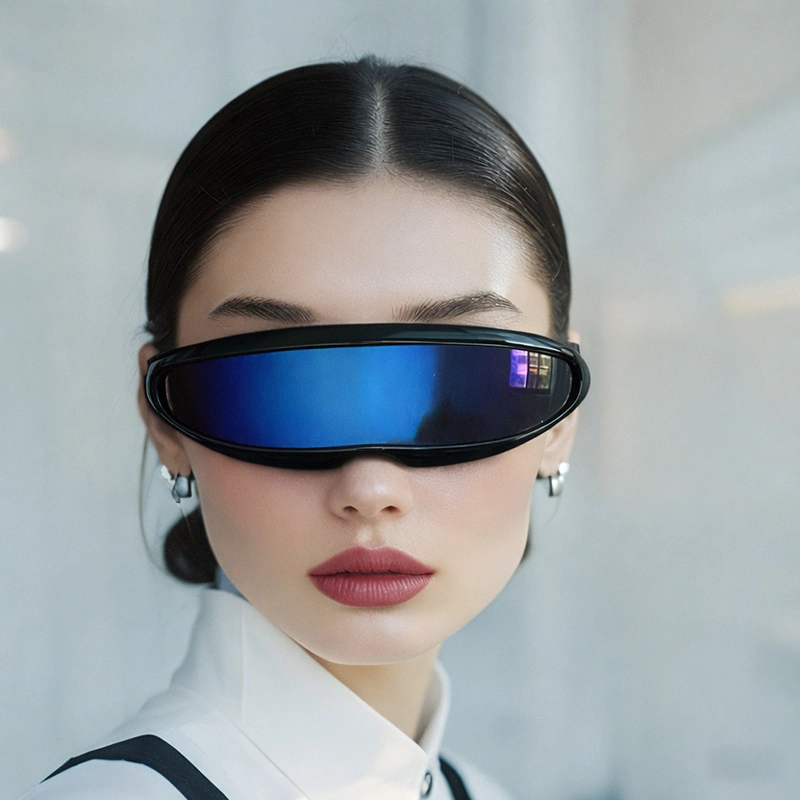 A906 Black Frame Blue Mirror Unique Sunglasses - Image 3