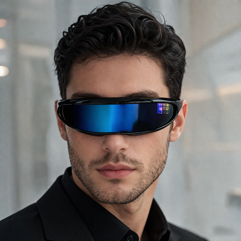 A906 Black Frame Blue Mirror Unique Sunglasses - Image 2