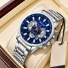 BN1037 BINBOND Luxury Silver Blue Stainless Steel Men’s Watch