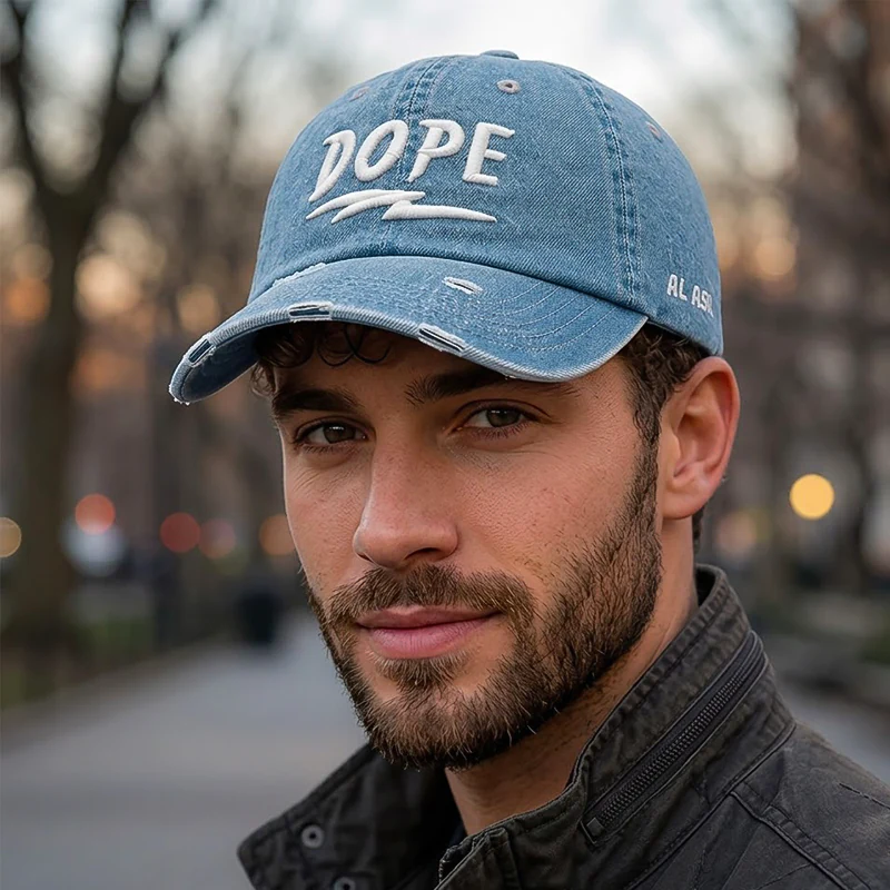 CP1315 Premium Distressed DOPE Embroidery Vintage Denim Cap - Image 2