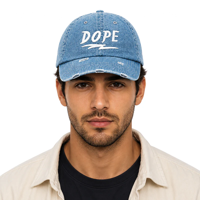CP1315 Premium Distressed DOPE Embroidery Vintage Denim Cap - Image 3
