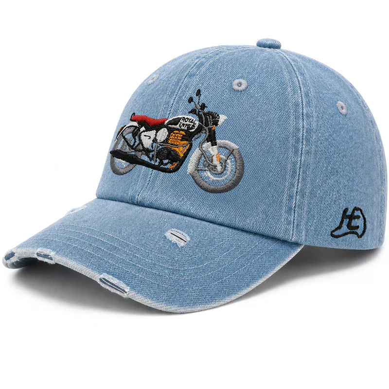 CP1323 Premium Distressed Bike Embroidery Denim Cap