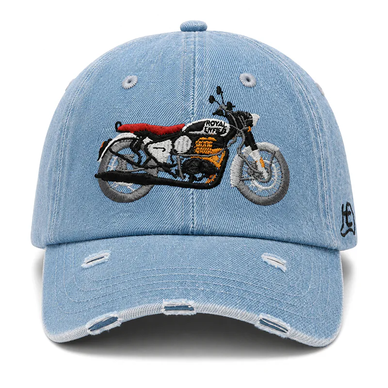 CP1323 Premium Distressed Bike Embroidery Denim Cap - Image 3