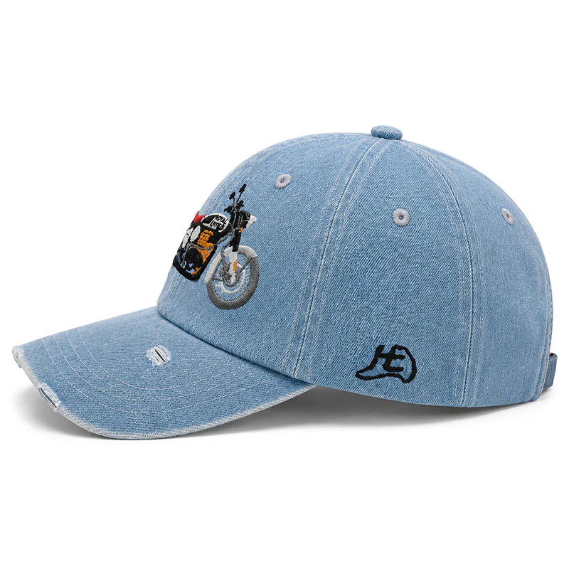 CP1323 Premium Distressed Bike Embroidery Denim Cap - Image 4