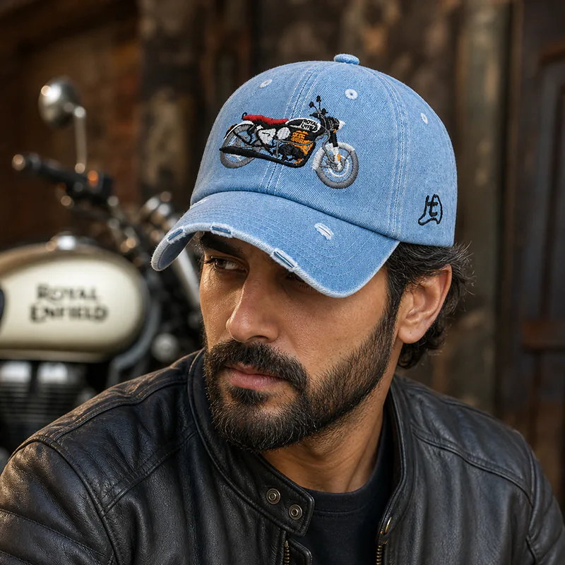 CP1323 Premium Distressed Bike Embroidery Denim Cap - Image 2