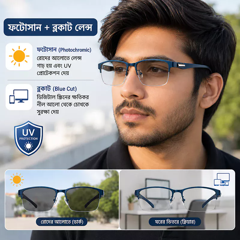 A941 Premium Photosun & Blue-cut lens Eye Glasses - Image 3