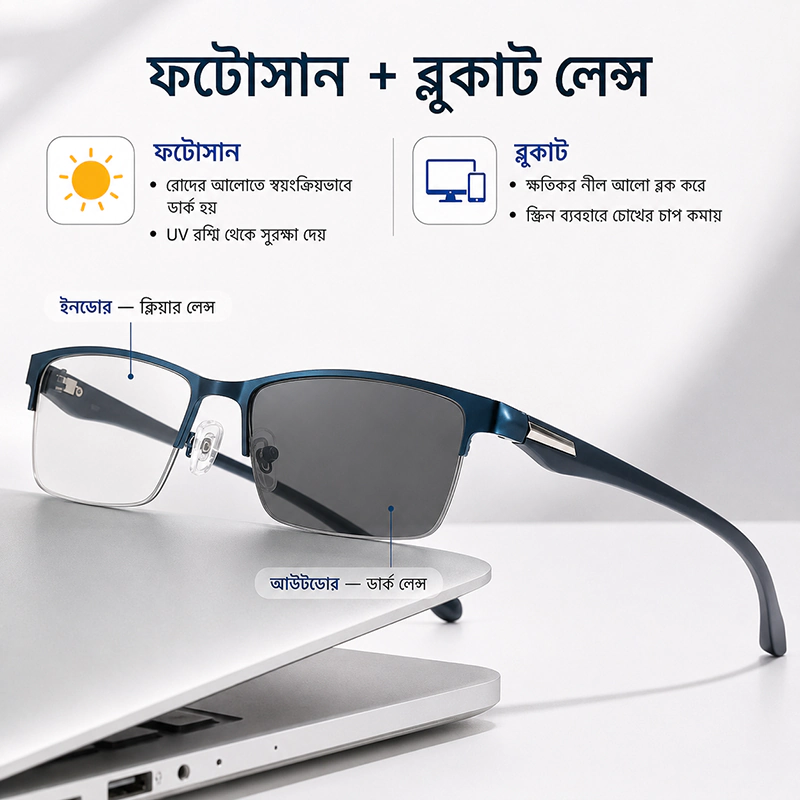 A941 Premium Photosun & Blue-cut lens Eye Glasses