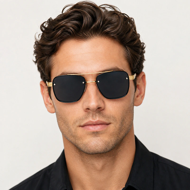 A947 Luxury Gold Frame Square Sunglasses - Image 3