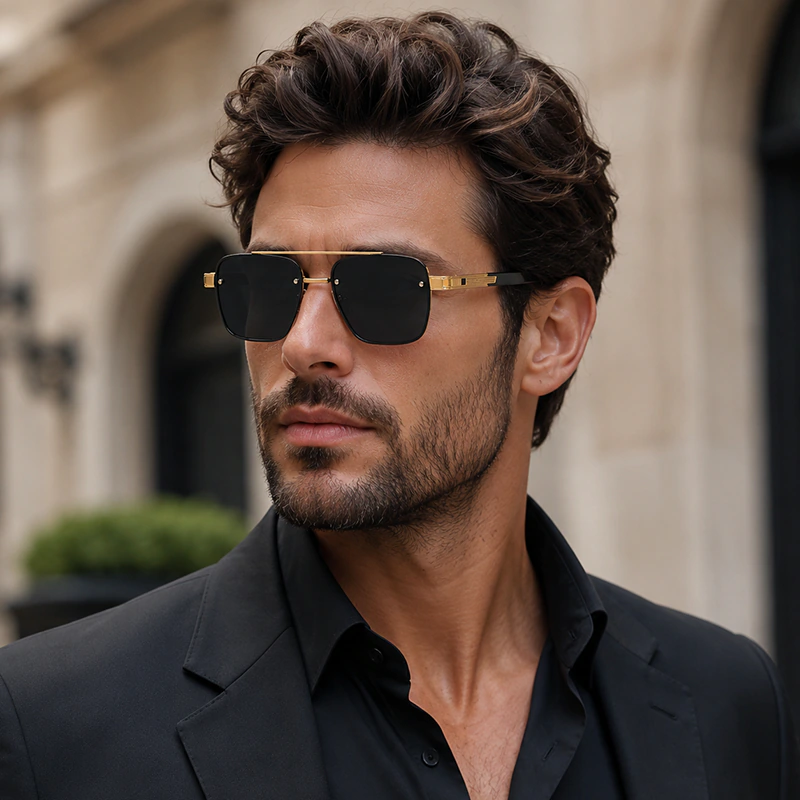 A947 Luxury Gold Frame Square Sunglasses - Image 2