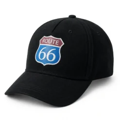 CP1350 Route 66 Logo Black Cotton Baseball Cap