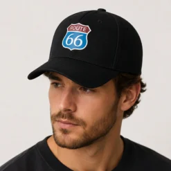 CP1350 Route 66 Logo Black Cotton Baseball Cap - Image 2