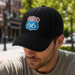 CP1350 Route 66 Logo Black Cotton Baseball Cap - Image 3