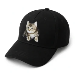 CP1351 Premium Cat Print Black Baseball Cap - Image 7
