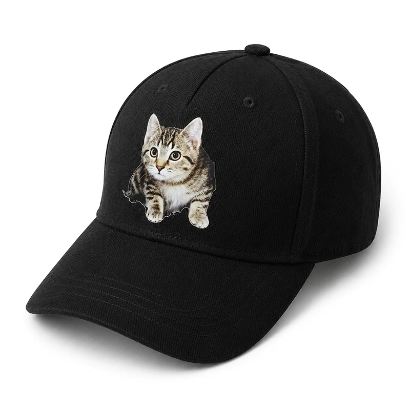 CP1351 Premium Cat Print Black Baseball Cap - Image 7