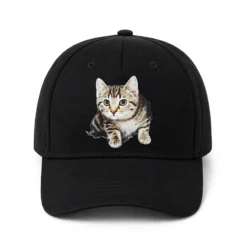 CP1351 Premium Cat Print Black Baseball Cap - Image 6