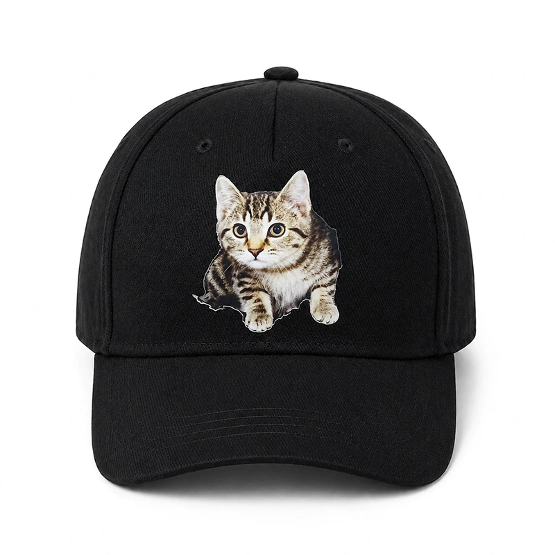 CP1351 Premium Cat Print Black Baseball Cap - Image 6
