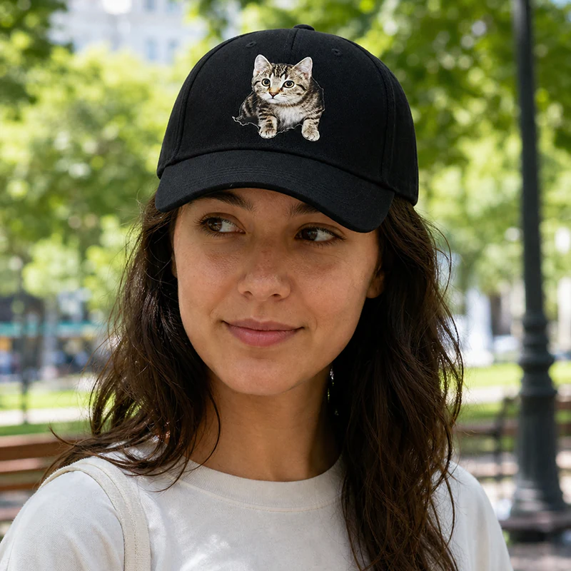 CP1351 Premium Cat Print Black Baseball Cap - Image 3