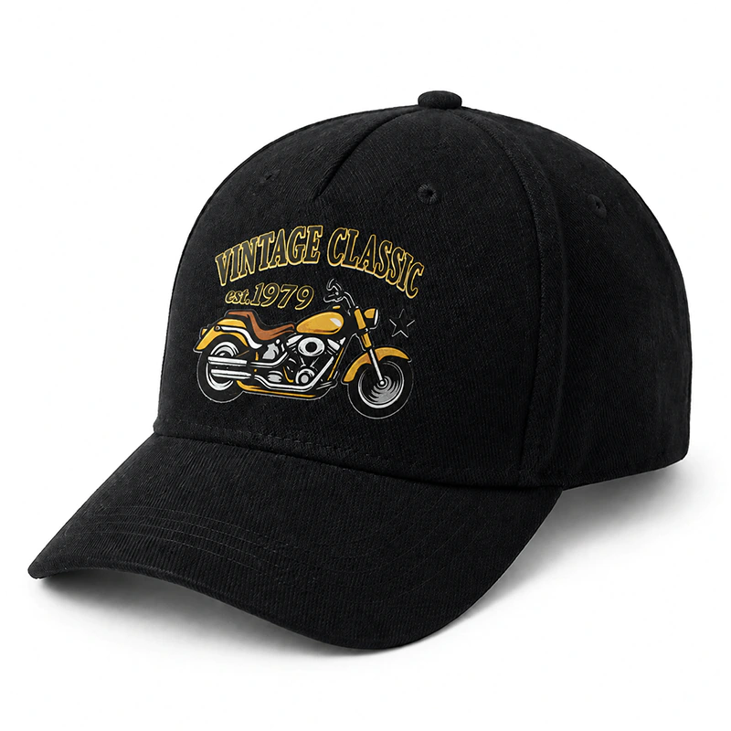 CP1353 Retro Motorbike Logo Black Baseball Cap