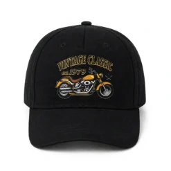 CP1353 Retro Motorbike Logo Black Baseball Cap - Image 3