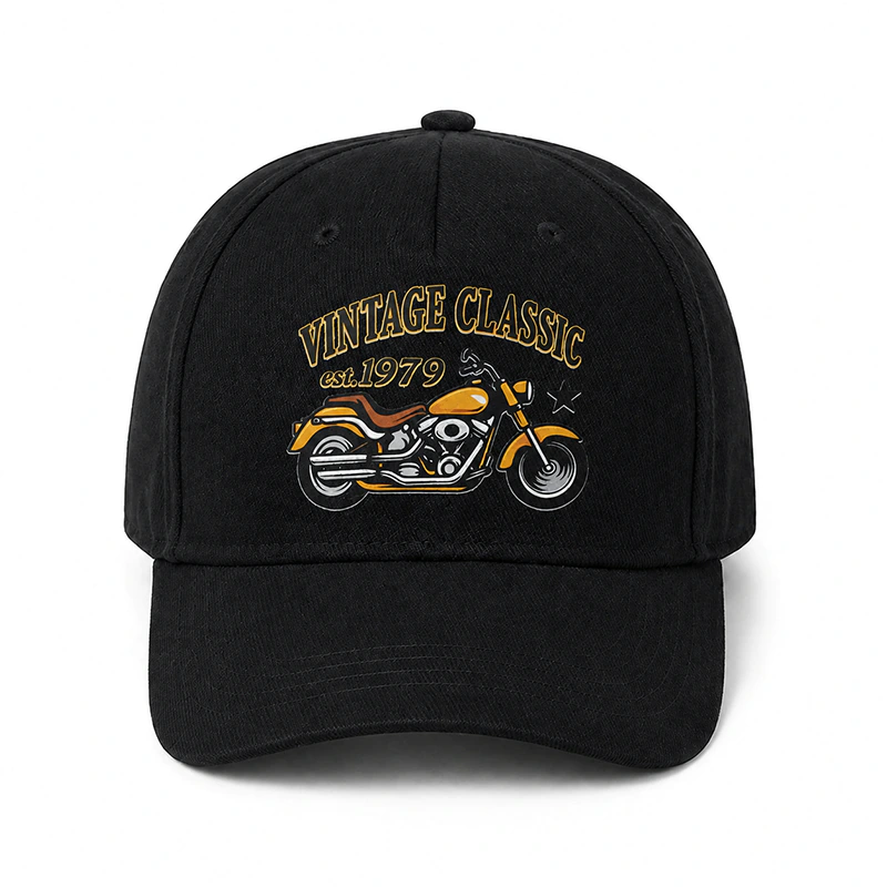CP1353 Retro Motorbike Logo Black Baseball Cap - Image 3