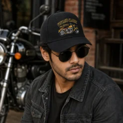 CP1353 Retro Motorbike Logo Black Baseball Cap - Image 2