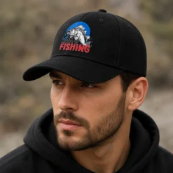 CP1354 Fishing Logo Black Baseball Cap - Image 2