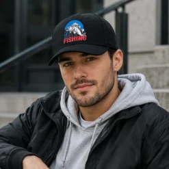 CP1354 Fishing Logo Black Baseball Cap - Image 3
